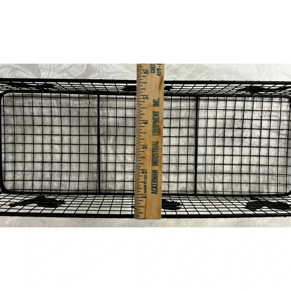 Rectangular Wire Rooster Basket Farmhouse Metal Storage Wood Handles 19x5.5 in